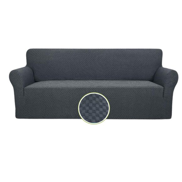 Stretch Sofa Slipcover Loveseat Dark Grey Furniture Cover Checkered Pattern 3491 - Picture 1 of 5